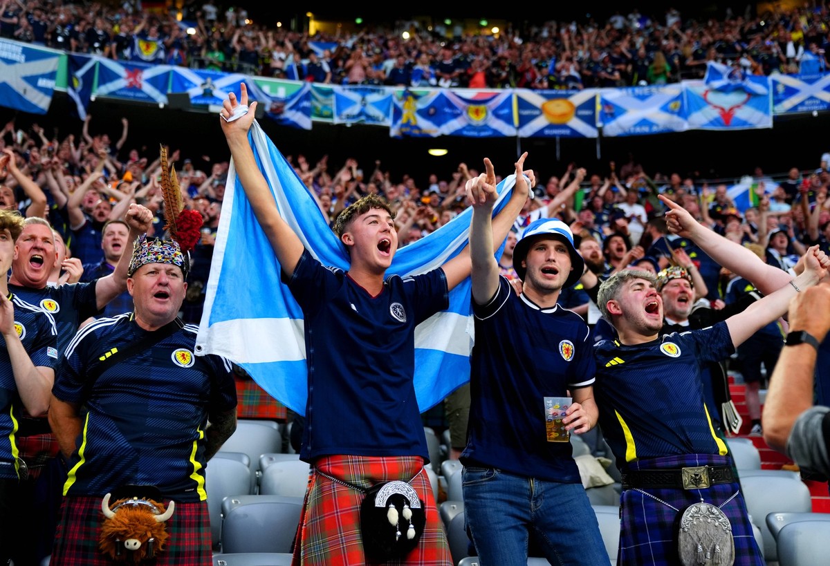 Germany v Scotland - UEFA EURO, EM, Europameisterschaft,Fussball 2024 - Group A - Munich Football Arena Scotland fans in the stands ahead of the UEFA Euro 2024 Group A match at the Munich Football Are ...