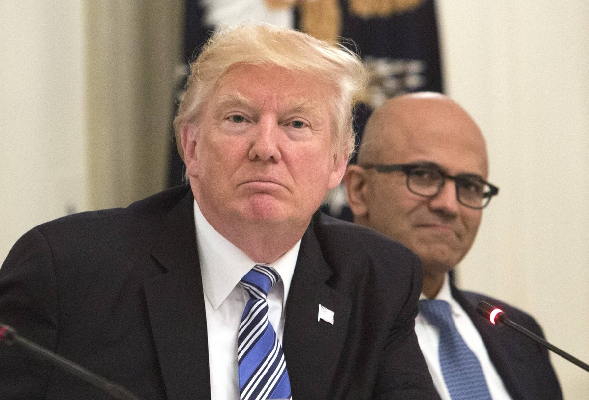 June 19, 2017 - Washington, District of Columbia, United States of America - United States President Donald J. Trump (left) participates in an American Technology Council roundtable with corporate and ...