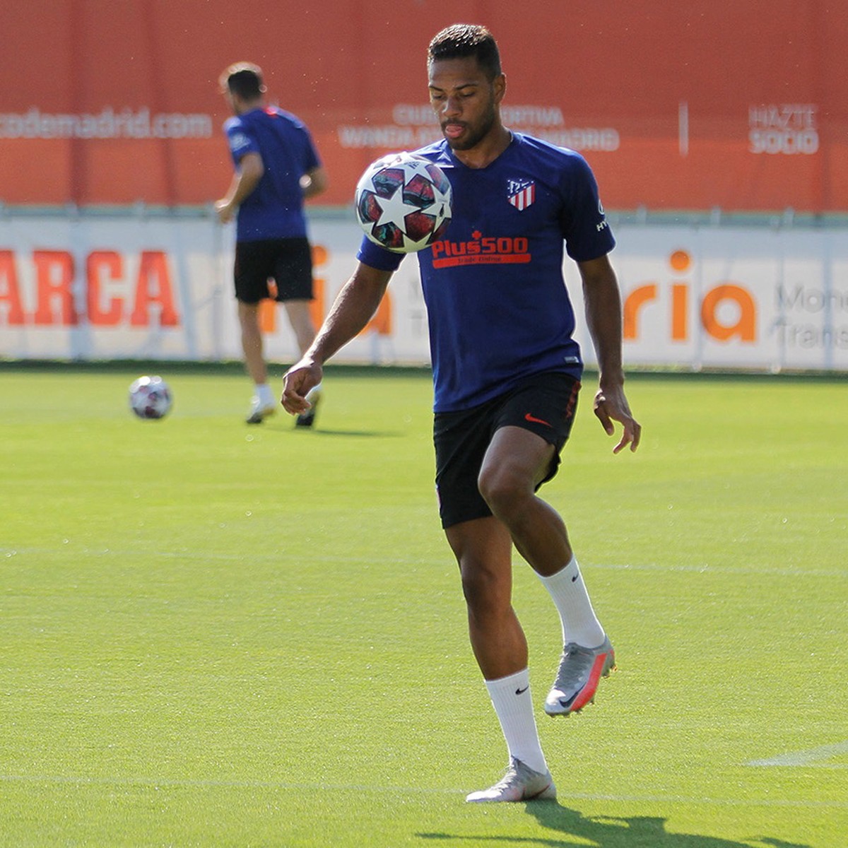 epa08572116 A handout photo made available by Atletico Madrid shows player Thomas Lemar during the team's training session held at Wanda Sports City in Cerro del Espno, Majadahonda, Madrid, Spain ...