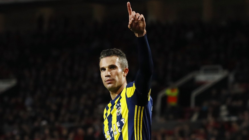Britain Football Soccer - Manchester United v Fenerbahce SK - UEFA Europa League Group Stage - Group A - Old Trafford, Manchester, England - 20/10/16
Fenerbahce&#039;s Robin van Persie celebrates sco ...