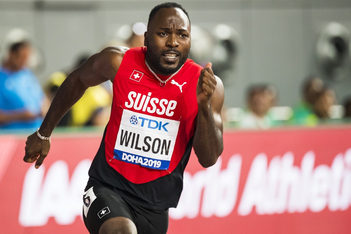 Alex Wilson from Switzerlan in action during the men's 200 meters qualification round at the IAAF World Athletics Championships, at the Khalifa International Stadium, in Doha, Qatar, Sunday, Sept ...