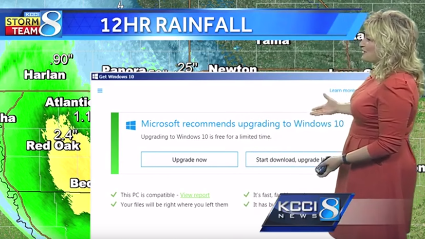 «Huch!» Meteorologin Metinka Slater steht plötzlich vor einem Windows-10-Fenster.