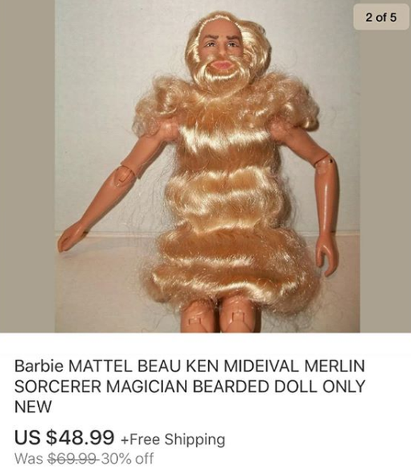 Barbie, Ken, mittelalterlich, Merlin, Zauberer, Magier, bärtige Puppe, neu
