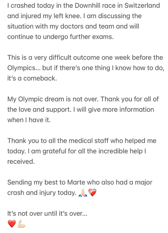 Das Statement von Lindsey Vonn auf Instagramm.