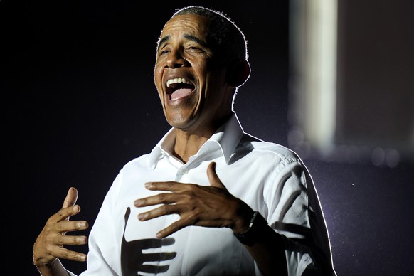 Former President Barack Obama speaks at a rally as he campaigns for Democratic presidential candidate former Vice President Joe Biden, Monday, Nov. 2, 2020, in Miami. (AP Photo/Lynne Sladky)
Barack Ob ...