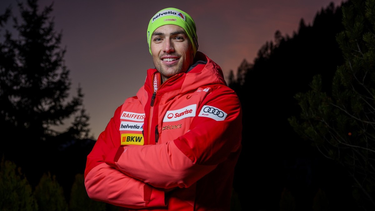 Ski racer Daniel Yule from Switzerland, poses during the Swiss-Ski federation press conference at the FIS Alpine Ski World Cup, in Adelboden Switzerland, Friday, January 6, 2023. (KEYSTONE/Jean-Christ ...
