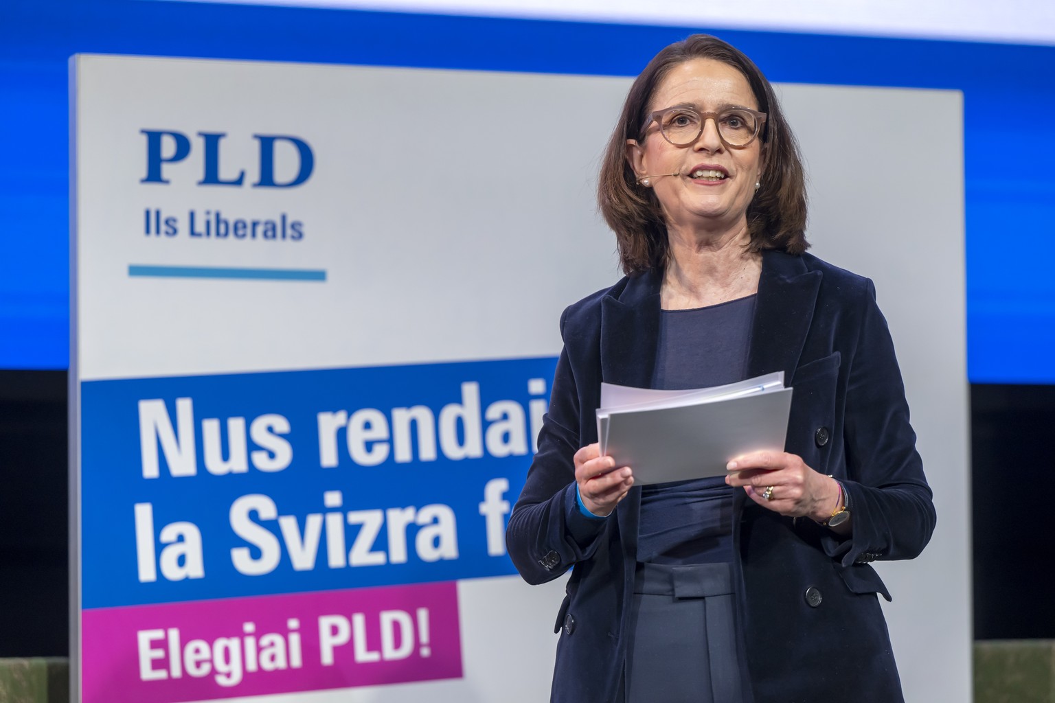 La copresidence du PLR la conseillere nationale Susanne Vincenz-Stauffacher, s'exprime, lors de l'assemblee des delegues du Parti liberal-radical, PLR FDP Suisse, ce samedi 31 janvier 2026 a ...