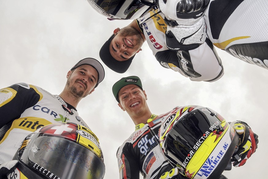 Die drei Schweizer Moto2-Piloten: Lüthi, Aegerter und Jesko Raffin.