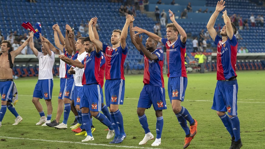 Basel&#039;s players cheer after the UEFA Europa League third qualifying round second leg match between Switzerland&#039;s FC Basel 1893 and Netherland&#039;s Vitesse in the St. Jakob-Park stadium in  ...