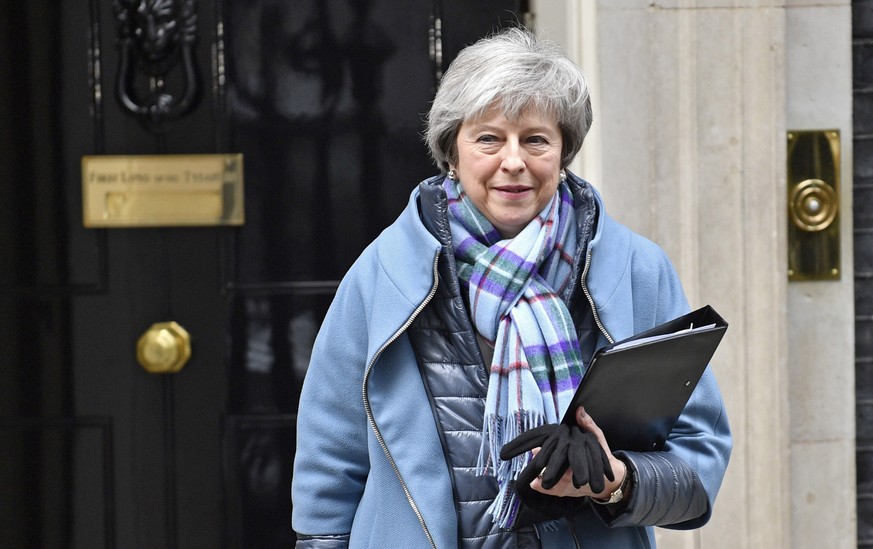 epa07329575 British Prime Minister Theresa May leaves Downing Street after political cabinet in London, Britain 29 January 2019. The House of Commons is set to vote on amendments to British Prime Mini ...