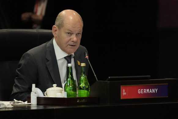 epa10306397 German Chancellor Olaf Scholz attends the G20 Leaders Summit in Bali, Indonesia, 15 November 2022. The 17th Group of Twenty (G20) Heads of State and Government Summit runs from 15 to 16 No ...