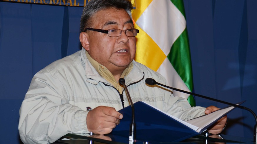 In this Nov. 26, 2014 photo, released by the government-run Bolivian Information Agency, Bolivia&#039;s Deputy Minister of Internal Affairs Rodolfo Illanes speaks during a press conference at the gove ...