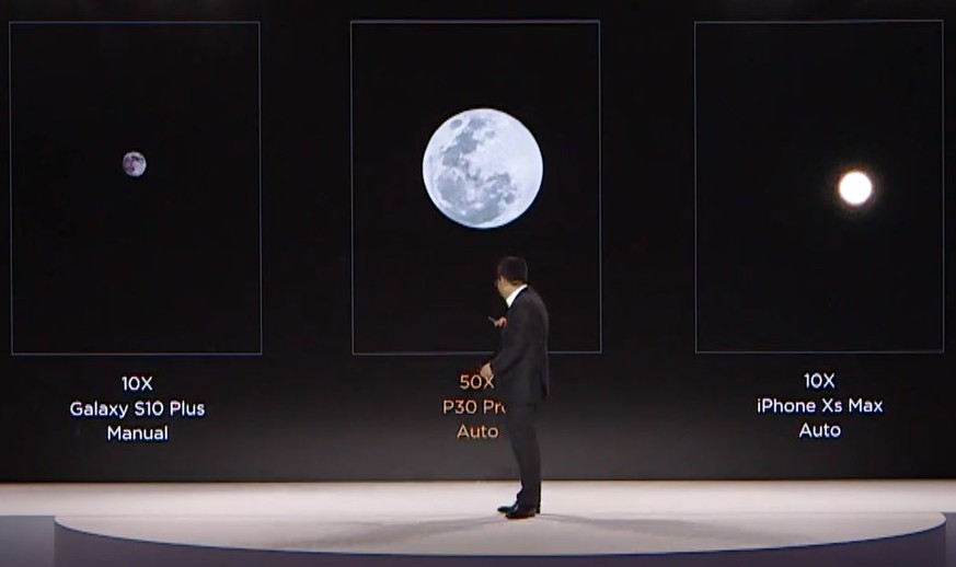 Der Mond: Herangezoomt mit dem Galaxy S10 Plus, P30 Pro und iPhone XS Max.