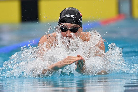 epa08564741 Christopher Rothbauer of Austria swims in the final of men&#039;s 100m breatstroke of the Four Nations Swimming Competition, the world���s first international swimming competition since th ...