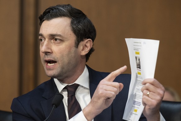 epa12830392 Sen. Jon Ossoff (D-Georgia) questions Director of the Central Intelligence Agency (CIA) John Ratcliffe at the Senate Committee on Intelligence hearings examining 'worldwide threats  ...