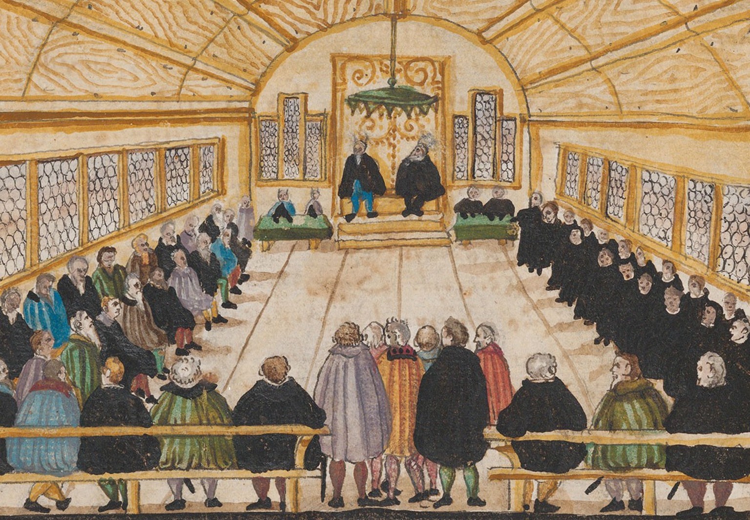 Am 17. Januar 1525 wird auf dem Rathaus in Zürich eine Disputation über die Täufer abgehalten, welche eher einem Verhör gleicht.
https://www.e-manuscripta.ch/zuz/content/zoom/936984