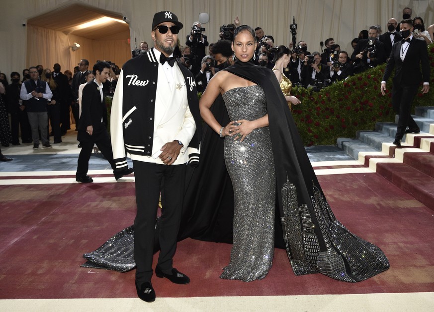 Swizz Beatz, left, and Alicia Keys attend The Metropolitan Museum of Art&#039;s Costume Institute benefit gala celebrating the opening of the &quot;In America: An Anthology of Fashion&quot; exhibition ...