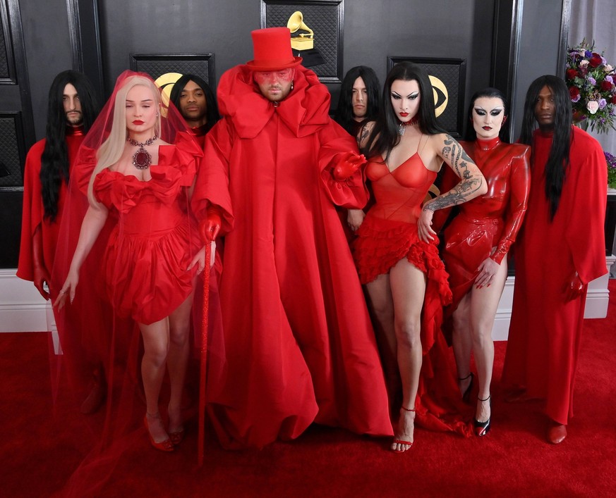 Front L-R Kim Petras, Sam Smith, Violet Chachki and Gottmik attend the 65th annual Grammy Awards at the Crypto.com Arena in Los Angeles on Sunday, February 5, 2023. PUBLICATIONxINxGERxSUIxAUTxHUNxONLY ...