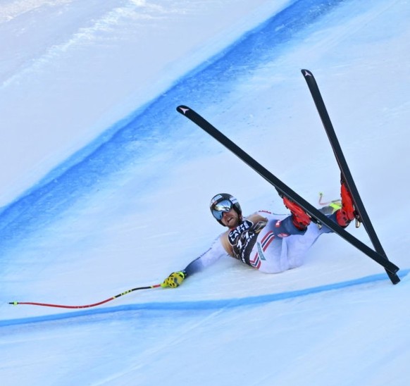 WENGEN, SWITZERLAND - JANUARY 13: Aleksander Aamodt Kilde of Team Norway crashes out during the Audi FIS Alpine Ski World Cup Men&#039;s Downhill on January 13, 2024 in Wengen, Switzerland. (Photo by  ...