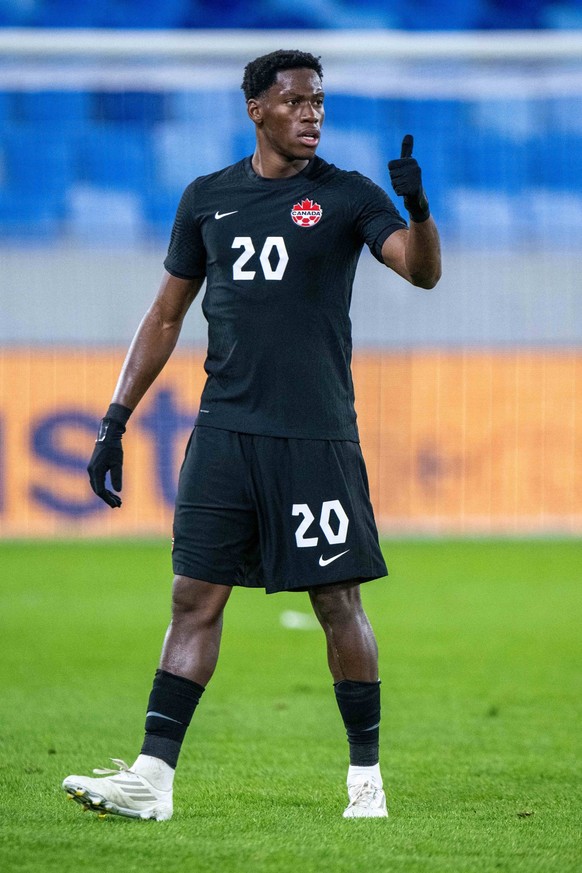 BRATISLAVA, SLOVAKIA - SEPTEMBER 27: Jonathan David of Canada during the International Friendly, L�nderspiel, Nationalmannschaft match between Uruguay and Canada at Tehelne pole on September 27, 2022  ...