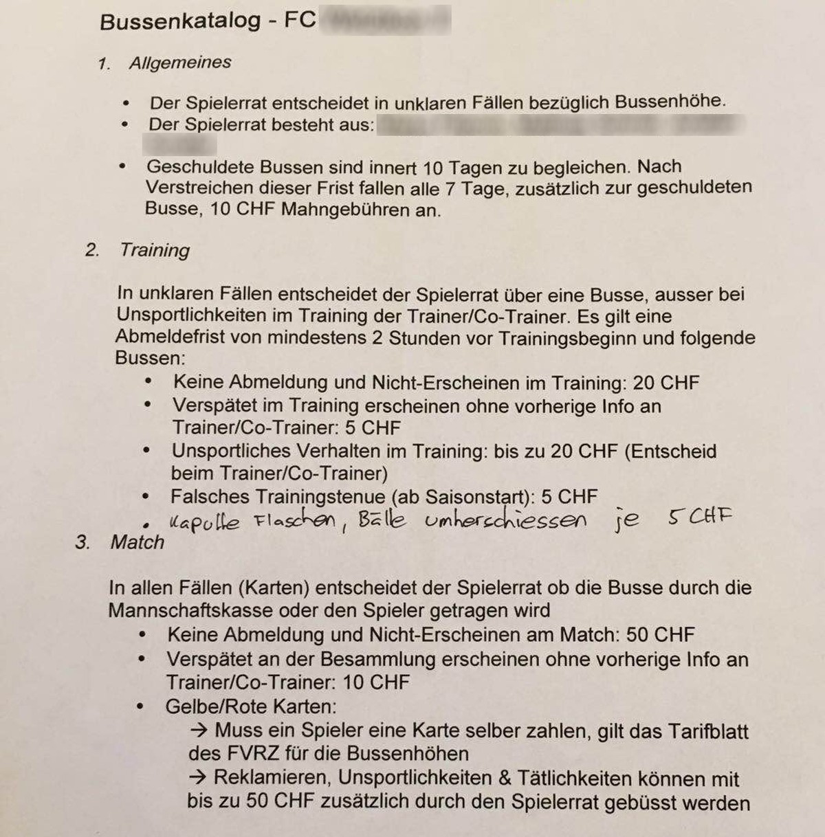 Bussenkatalog Amateurfussball