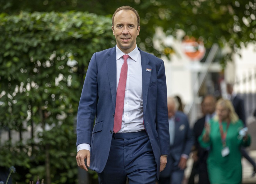 Britain&#039;s Health Secretary Matt Hancock visits Chelsea and Westminster Hospital in west London, Thursday June 17, 2021. (Steve Reigate/Pool via AP)