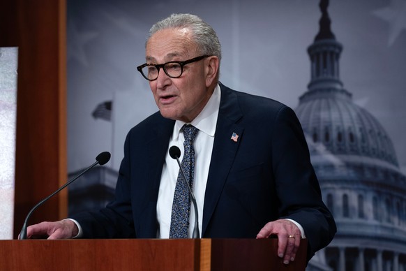 Senate Minority Leader Chuck Schumer, D-N.Y., speaks during a news conference at the Capitol in Washington, Friday, Jan. 30, 2026. The Senate voted Friday to fund most of the government through the en ...
