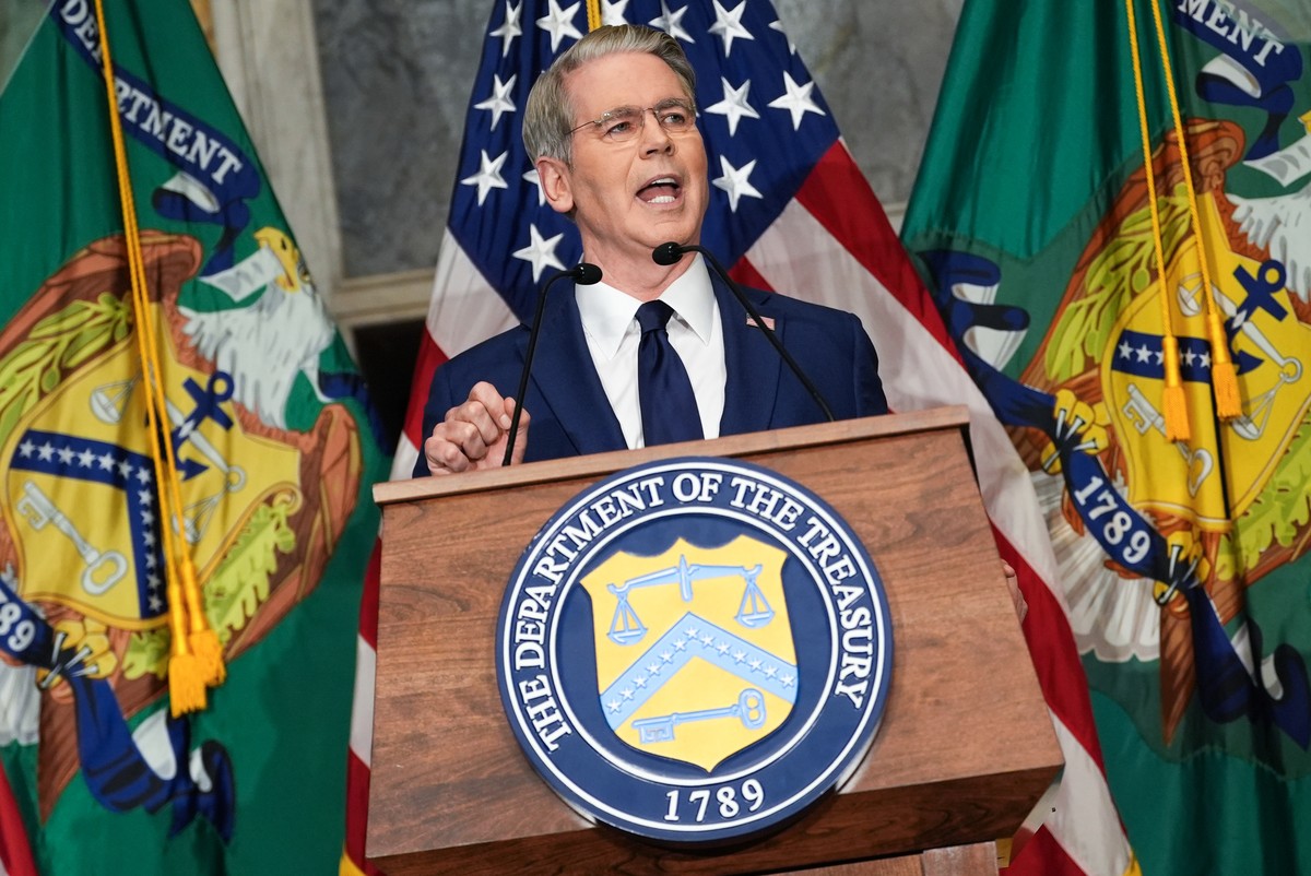 Treasury Secretary Scott Bessent speaks at a news conference, Monday, Aug. 24, 2026, at the Treasury Department in Washington. (AP Photo/Julia Demaree Nikhinson)
Treasury Bessent