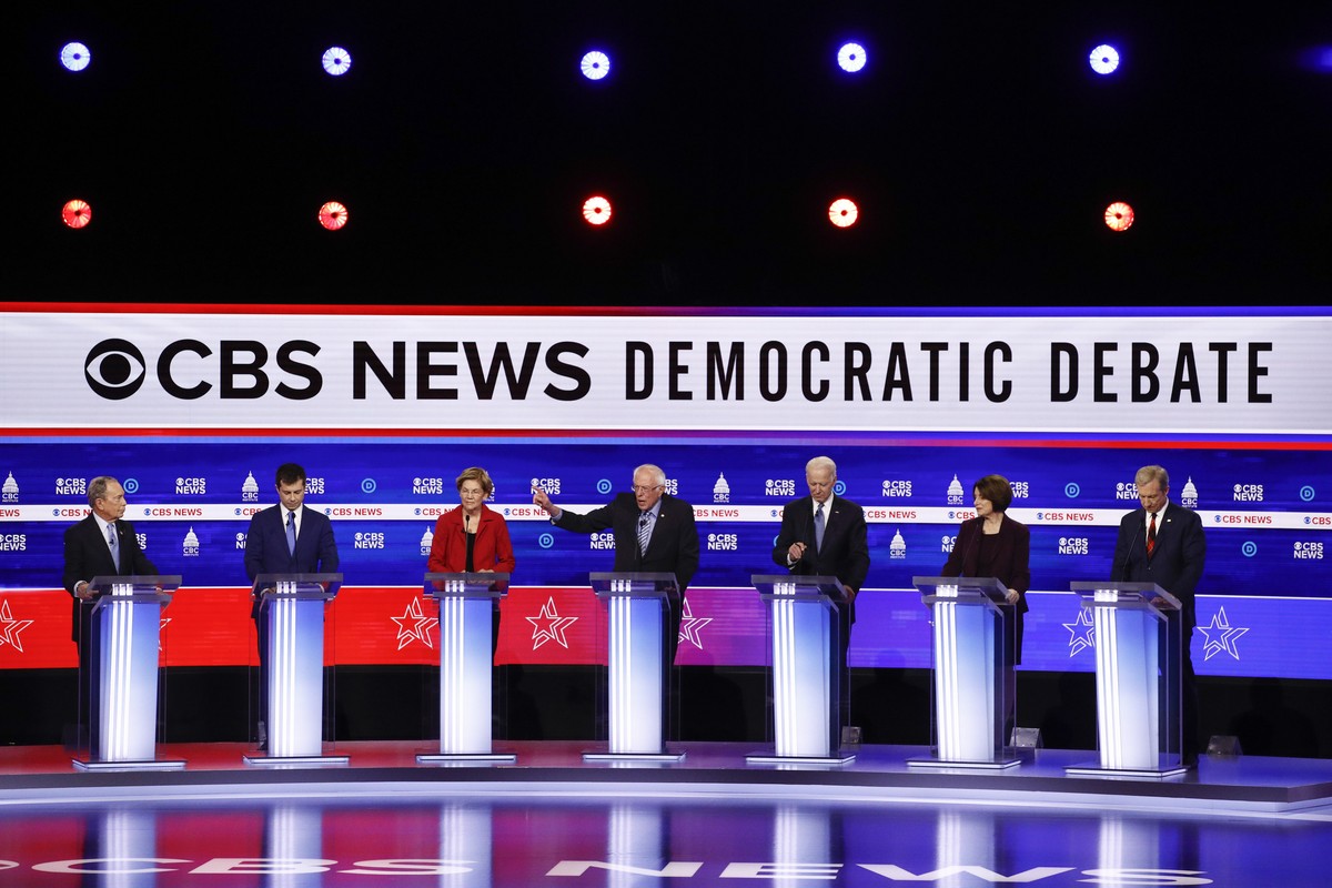 From left, Democratic presidential candidates, former New York City Mayor Mike Bloomberg, former South Bend Mayor Pete Buttigieg, Sen. Elizabeth Warren, D-Mass., Sen. Bernie Sanders, I-Vt., former Vic ...