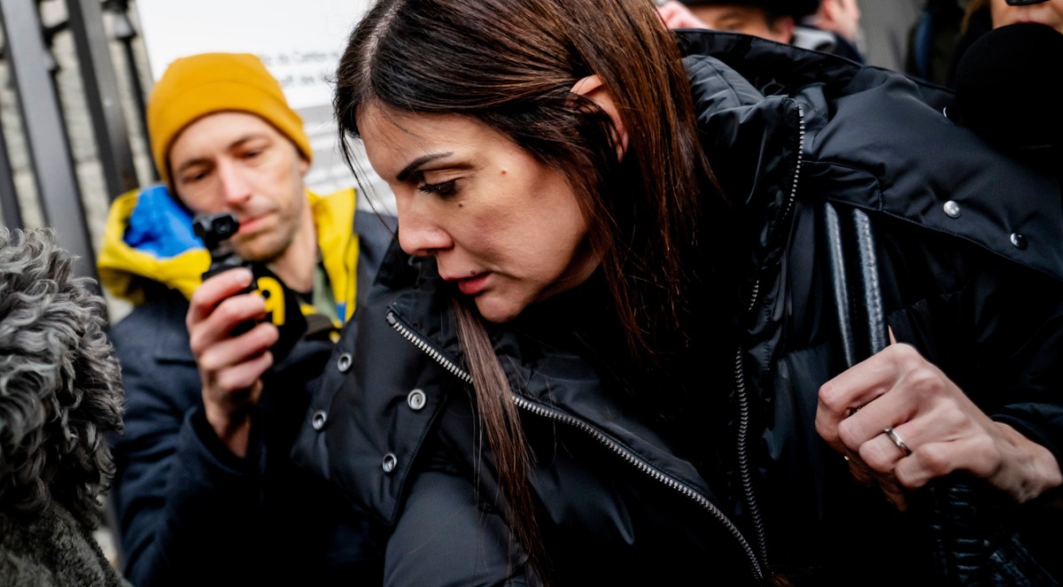 Jessica Moretti from France, the owner of the bar in Crans-Montana where 40 people lost their lives on New Year's celebration in the Swiss Alps resort of Crans-Montana, arrives to be auditioned b ...