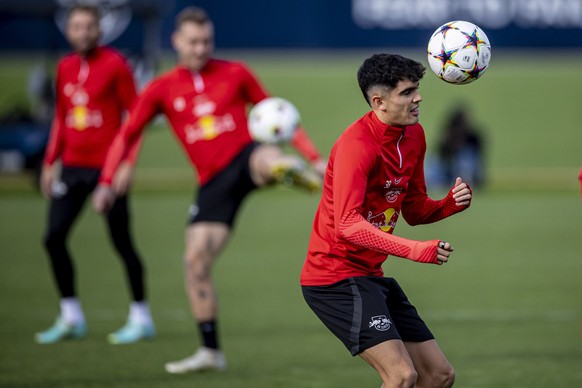 epa10262931 RB Leipzig&#039;s Hugo Novoa attends a team&#039;s training session in Leipzig, Germany, 24 October 2022. RB Leipzig will face Real Madrid in their UEFA Champions League Group F soccer mat ...