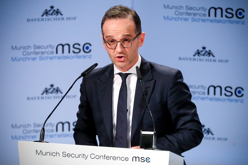 epa07373031 German Foreign Minister Heiko Maas delivers a speech during the 55th Munich Security Conference (MSC) in Munich, Germany, 15 February 2019. High level politicians and defense experts will  ...