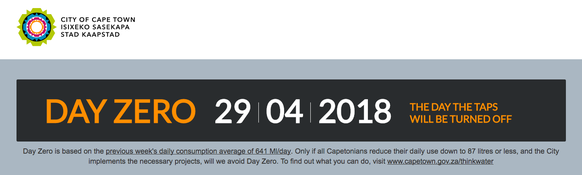 Auf einer städtischen Website können Bürger in Echtzeit verfolgen, wann die «Stunde Null» schlagen wird; momentan am 29. April 2018.