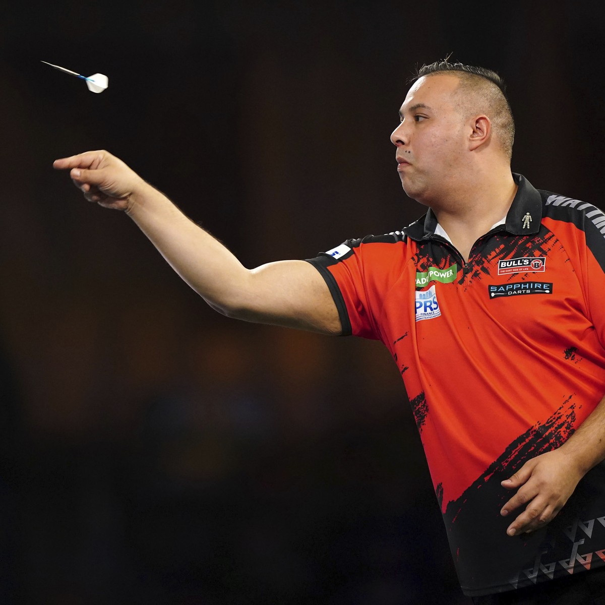 Jermaine Wattimena competes against Fallon Sherrock, not picured, on Day 3 of the World Darts Championship at Alexandra Palace, in London, Sunday, Dec. 17, 2023. (Zac Goodwin/PA via AP)/
Jermaine Watt ...