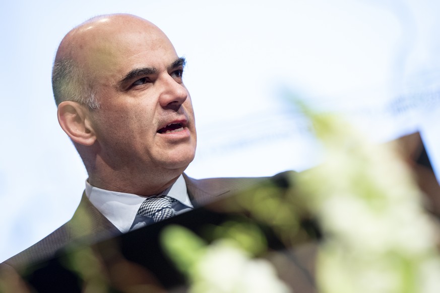 Bundesrat Alain Berset, Vorsteher des Eidgenoessischen Departements des Innern (EDI), spricht an der Nationalen Konferenz Gesundheit2020, am Donnerstag, 31. Januar 2019 im Kursaal in Bern. (KEYSTONE/A ...