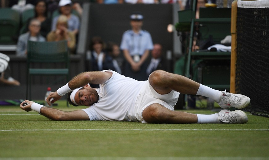 epa06881814 Juan Martin Del Potro of Argentina during his quarter final match against Rafael Nadal of Spain at the Wimbledon Championships at the All England Lawn Tennis Club, in London, Britain, 11 J ...