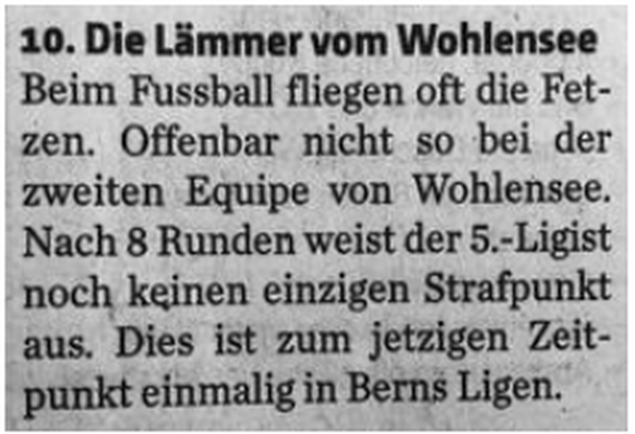 Wohlensee fairest team in Switzerland 2022/23