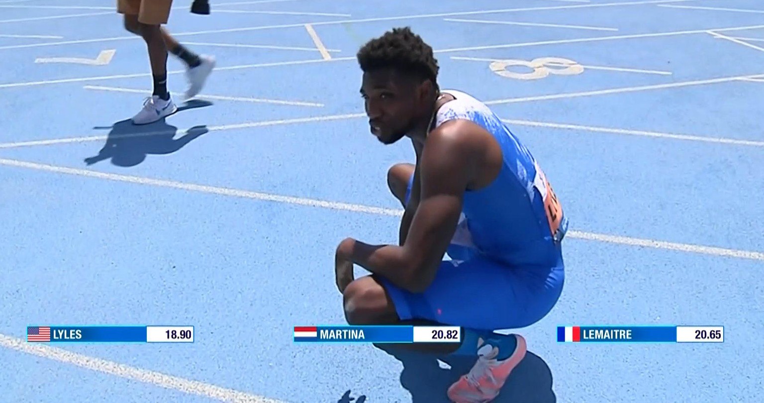 Noah Lyles ist im Ziel sichtlich konsterniert.