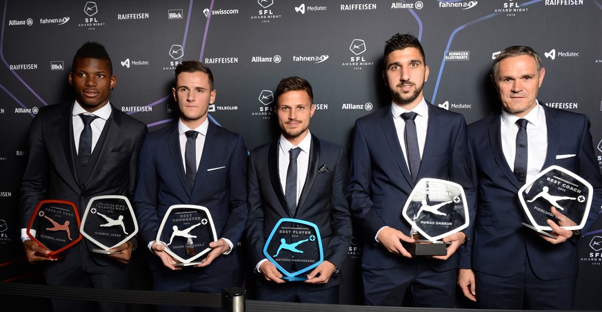 Die Gewinner der SFL Award Night: Breel Embolo, Shani Tarashaj, Antonio Marchesano, Munas Dabbur und Pierluigi Tami.