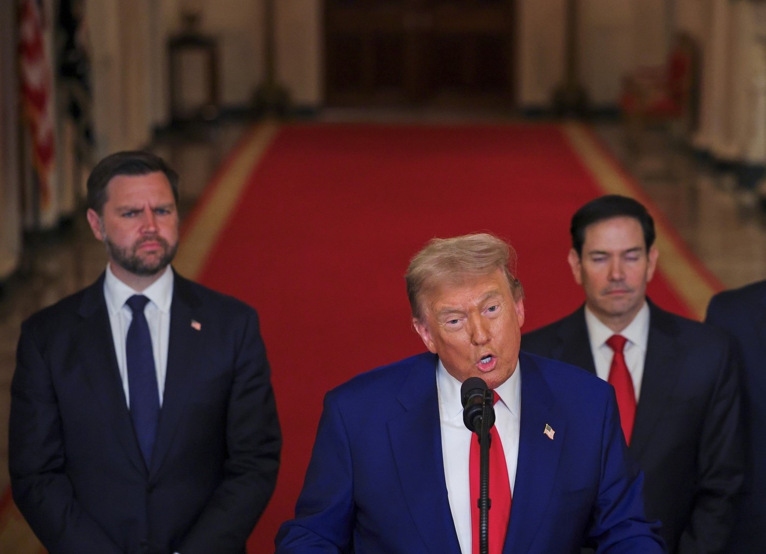 President Donald Trump speaks from the East Room of the White House in Washington, Saturday, June 21, 2025, after the U.S. military struck three Iranian nuclear and military sites, directly joining Is ...