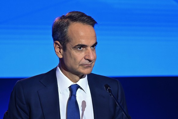 Greek Prime Minister Kyriakos Mitsotakis pauses during a news conference at the Thessaloniki International Fair, in the northern city of Thessaloniki, Greece, Sunday, Sept. 11, 2022. Mitsotakis said S ...