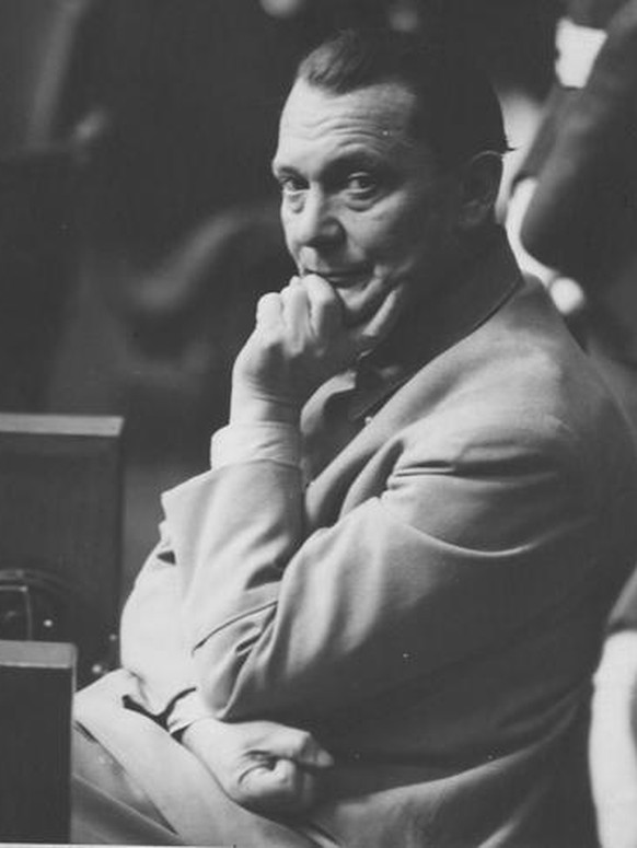 Defendant Hermann Goering in the prisoners' dock at the International Military Tribunal trial of war criminals at Nuremberg. Goering was the former head of the Luftwaffe and was at one time secon ...