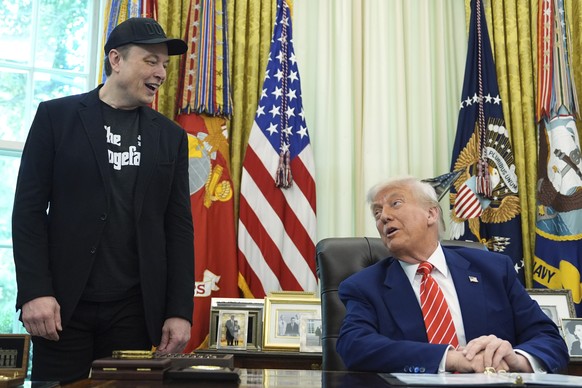 FILE - President Donald Trump speaks during a news conference with Elon Musk in the Oval Office of the White House, May 30, 2025, in Washington. (AP Photo/Evan Vucci, File)
Donald Trump,Elon Musk