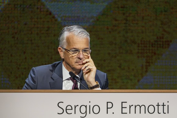 CAPTION CORRRECTION: CEO Sergio Ermotti attends during the Annual General Meeting of the UBS Group AG in Basel, Switzerland, on Wednesday, April 15, 2026.(KEYSTONE/Georgios Kefalas) .