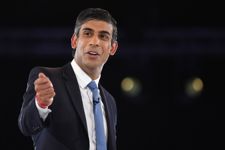 epa10150709 Former British Chancellor of the Exchequer and Tory leadership candidate Rishi Sunak at the Conservative Party leadership election hustings at Wembley Arena, London, Britain, 31 August 202 ...