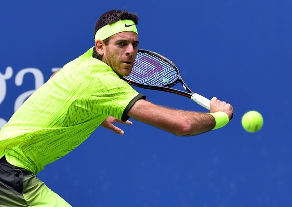 5, 2016; New York, NY, USA; 
Juan Martin del Potro of Argentina hits to Dominic Thiem of Austria on day eight of the 2016 U.S. Open tennis tournament at USTA Billie Jean King National Tennis Center. M ...