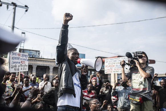 Goma residents join in a protest called by the civil society against the United Nations mission to the Democratic Republic of Congo and the current conflict between government forces and M23 rebels, i ...