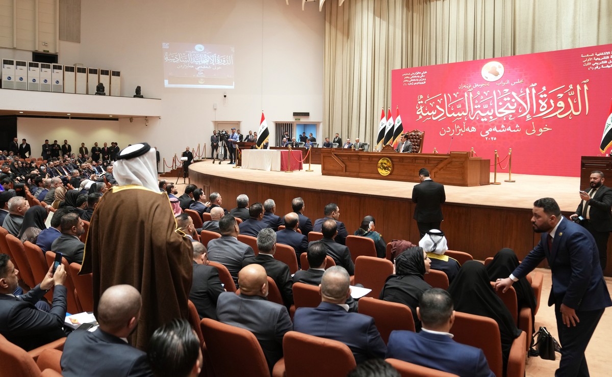 Newly elected lawmakers attend the first parliament session, in Baghdad, Iraq, Monday, Dec. 29, 2025. (Iraqi Parliament Media Office via AP)
Iraq New Parliament