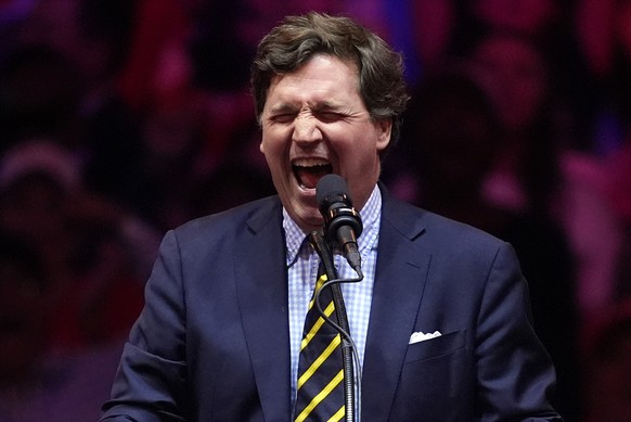 Tucker Carlson speaks before Republican presidential nominee former President Donald Trump at a campaign rally at Madison Square Garden, Sunday, Oct. 27, 2024, in New York. (AP Photo/Evan Vucci)