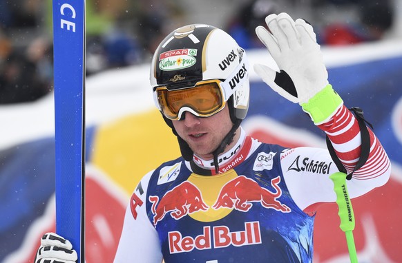 epa07317847 Hannes Reichelt of Austria reacts in the finish area during the men&#039;s Downhill race of the FIS Alpine Skiing World Cup in Kitzbuehel, Austria, 25 January 2019. EPA/CHRISTIAN BRUNA